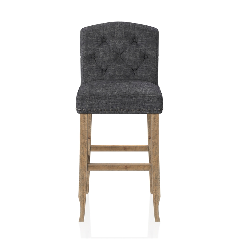 Bowery Hill Rustic Fabric Bar Stool in Dark Gray Finish (Set of 2)