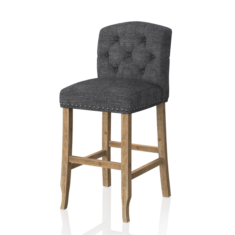 Bowery Hill Rustic Fabric Bar Stool in Dark Gray Finish (Set of 2)