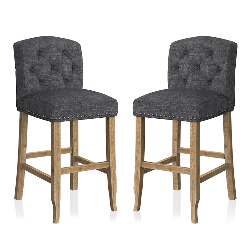Bowery Hill Rustic Fabric Bar Stool in Dark Gray Finish (Set of 2)