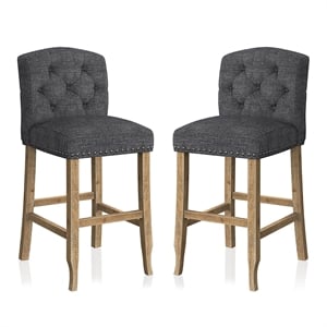 Bowery Hill Rustic Fabric Bar Stool in Dark Gray Finish (Set of 2)