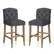 Bowery Hill Rustic Fabric Bar Stool in Dark Gray Finish (Set of 2)