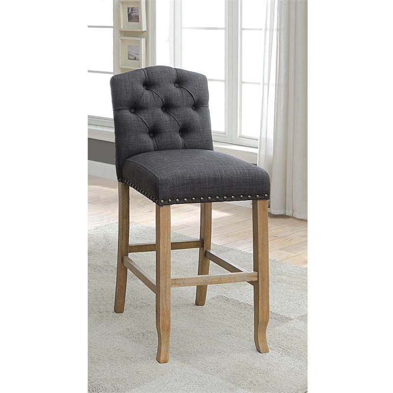 Bowery Hill Rustic Fabric Bar Stool in Dark Gray Finish (Set of 2)