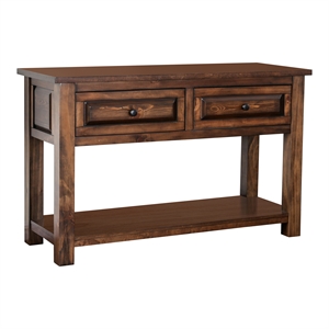 bowery hill rustic solid wood 2-drawer sofa table in walnut finish