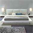 Bowery Hill Contemporary Wood King Panel Bed with Faux Leather in White