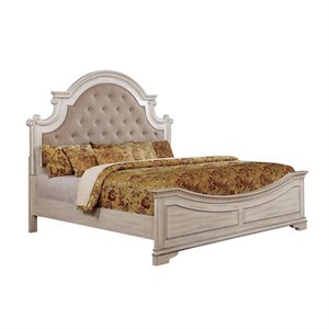 bowery hill transitional wood queen panel bed in antique white