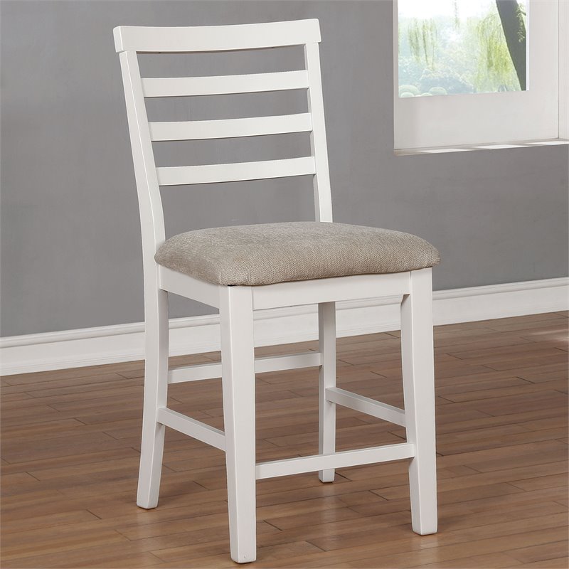 Bowery Hill Rustic Fabric Padded Pub Chair in White (Set of 2)