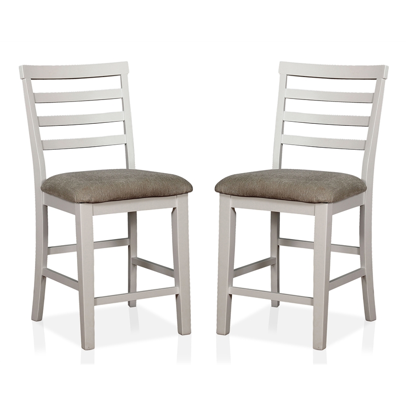 Bowery Hill Rustic Fabric Padded Pub Chair in White (Set of 2)