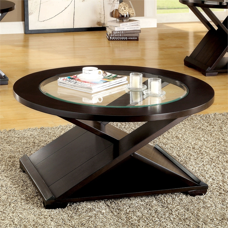 Bowery Hill Contemporary 3-Piece Glass Coffee Table Set in Espresso