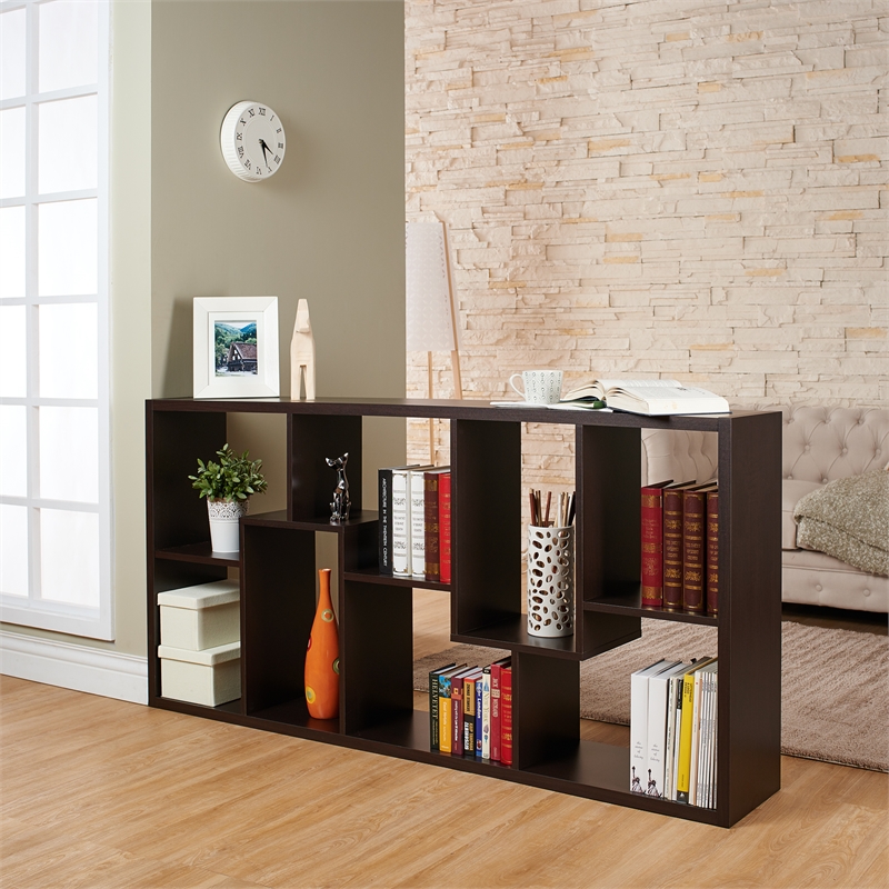 Bowery Hill 10-Shelf Contemporary MDF/Wood Veneer Bookcase in Walnut