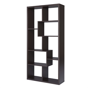 bowery hill contemporary wood 10-shelf bookcase in walnut finish