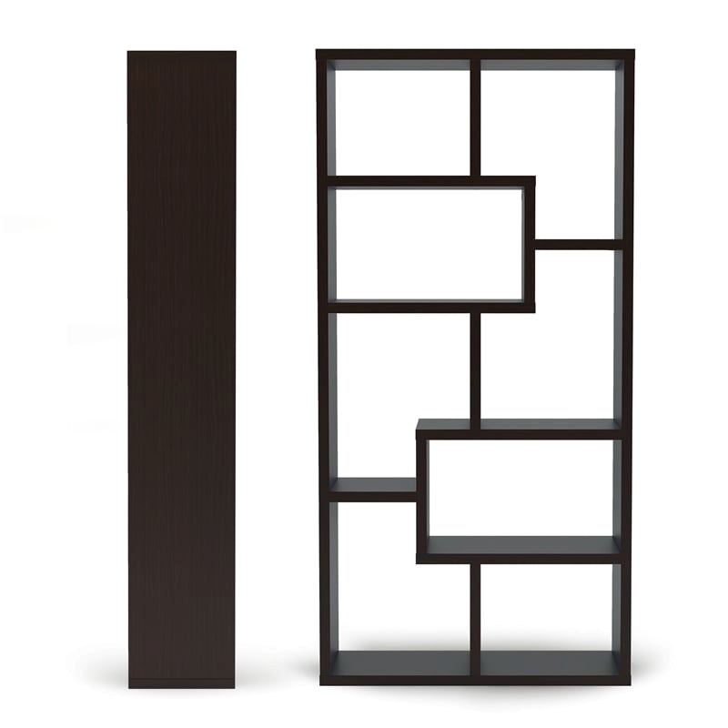 Bowery Hill 10-Shelf Contemporary MDF/Wood Veneer Bookcase in Walnut