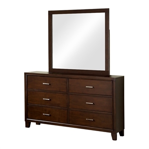 Bowery Hill Wood 2-Piece Dresser and Mirror Set in Brown Cherry