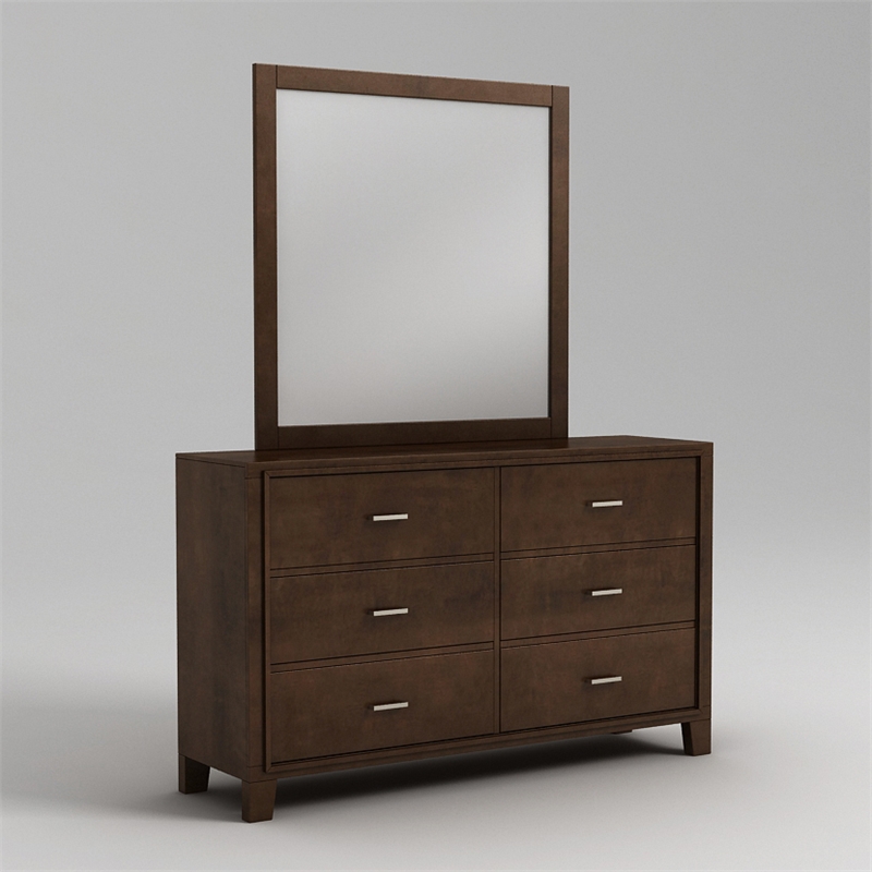Bowery Hill Wood 2-Piece Dresser and Mirror Set in Brown Cherry