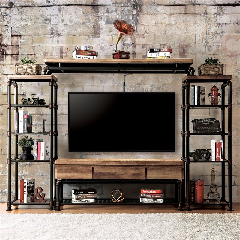 Bowery Hill Metal 4-Piece Entertainment Center in Black Finish