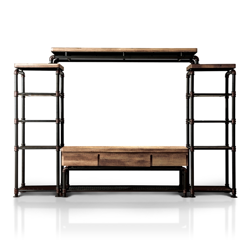 Bowery Hill Metal 4-Piece Entertainment Center in Black Finish