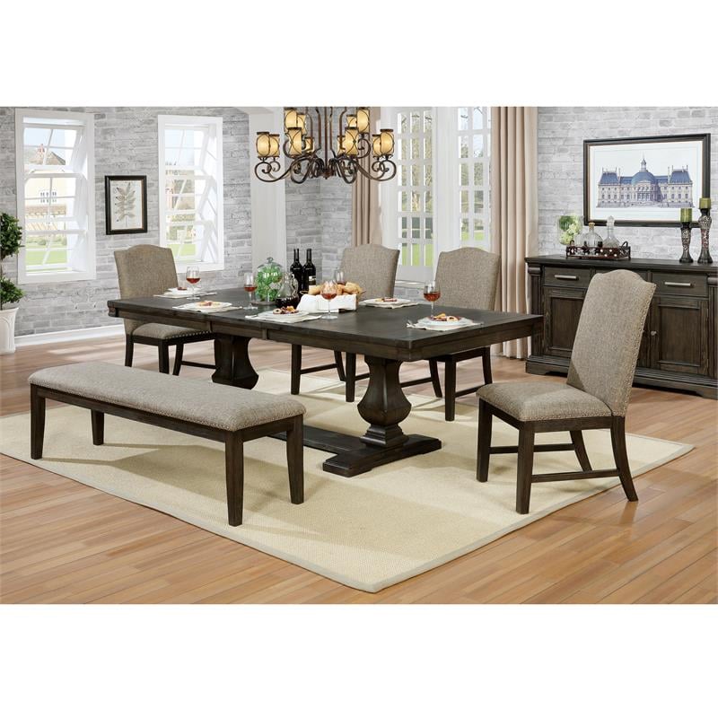 Bowery Hill Transitional Wood Padded Dinning Bench in Espresso