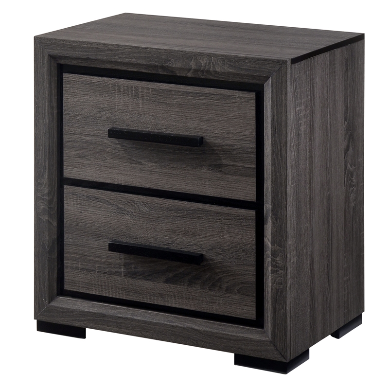 Bowery Hill 2-Drawer Contemporary Wood Nightstand in Gray/Black
