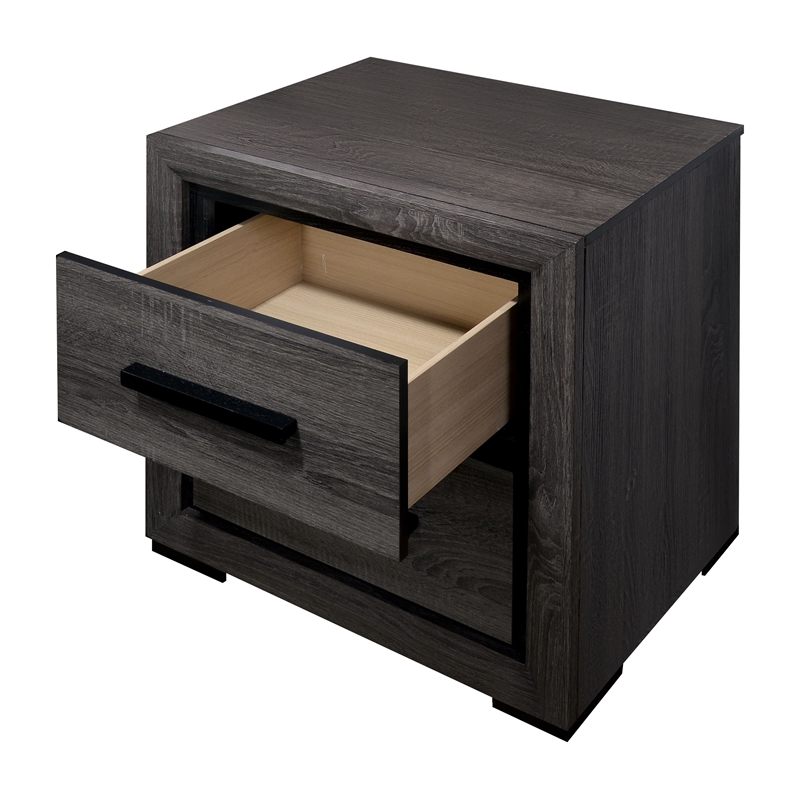 Bowery Hill 2-Drawer Contemporary Wood Nightstand in Gray/Black