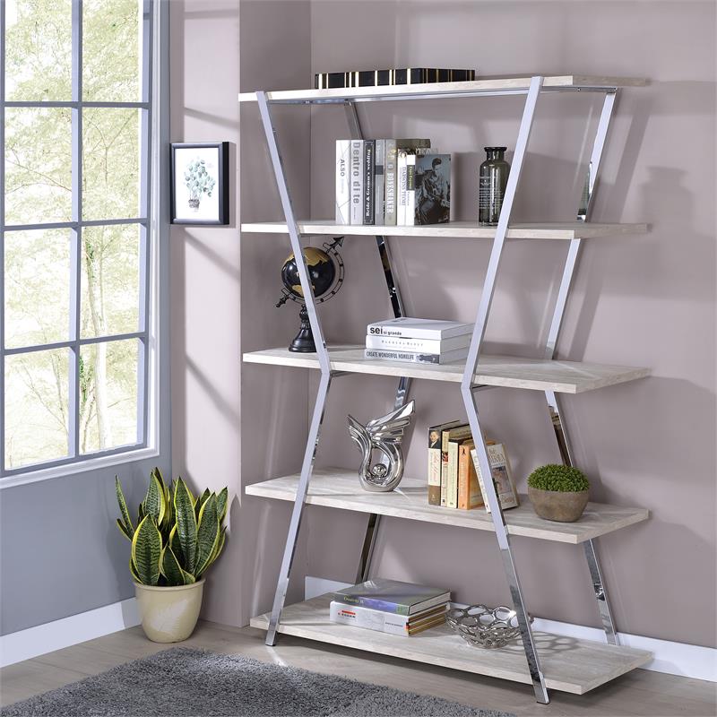 Bowery Hill Contemporary Metal 4-Shelf Bookcase in Chrome Finish