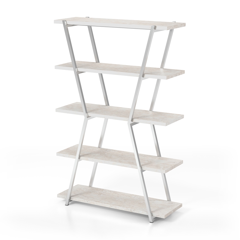 Bowery Hill Contemporary Metal 4-Shelf Bookcase in Chrome Finish