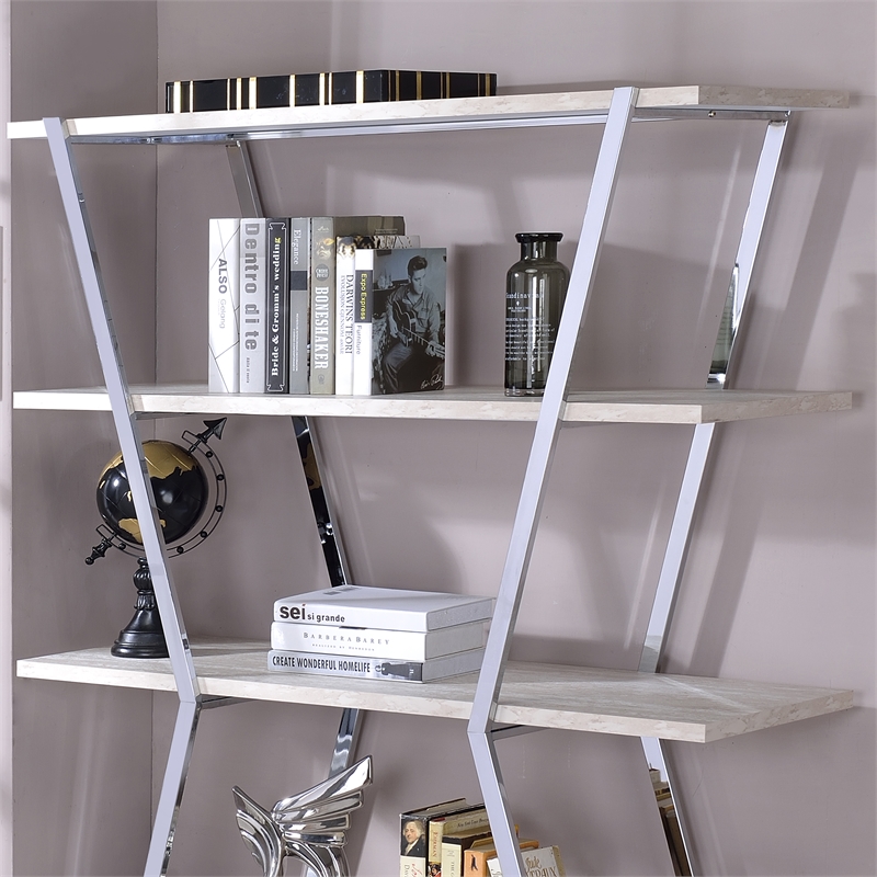 Bowery Hill Contemporary Metal 4-Shelf Bookcase in Chrome Finish