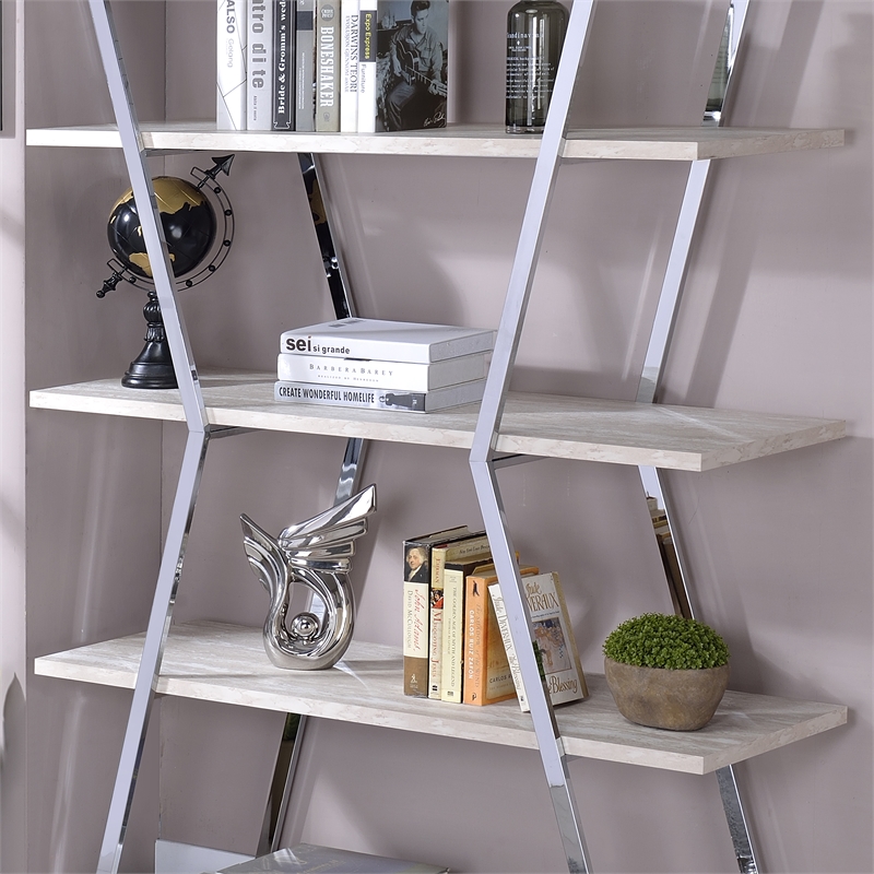 Bowery Hill Contemporary Metal 4-Shelf Bookcase in Chrome Finish