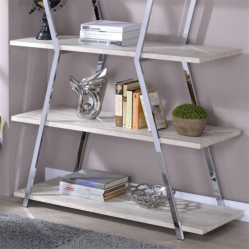 Bowery Hill Contemporary Metal 4-Shelf Bookcase in Chrome Finish