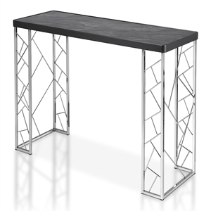 bowery hill modern metal console table in black and chrome finish