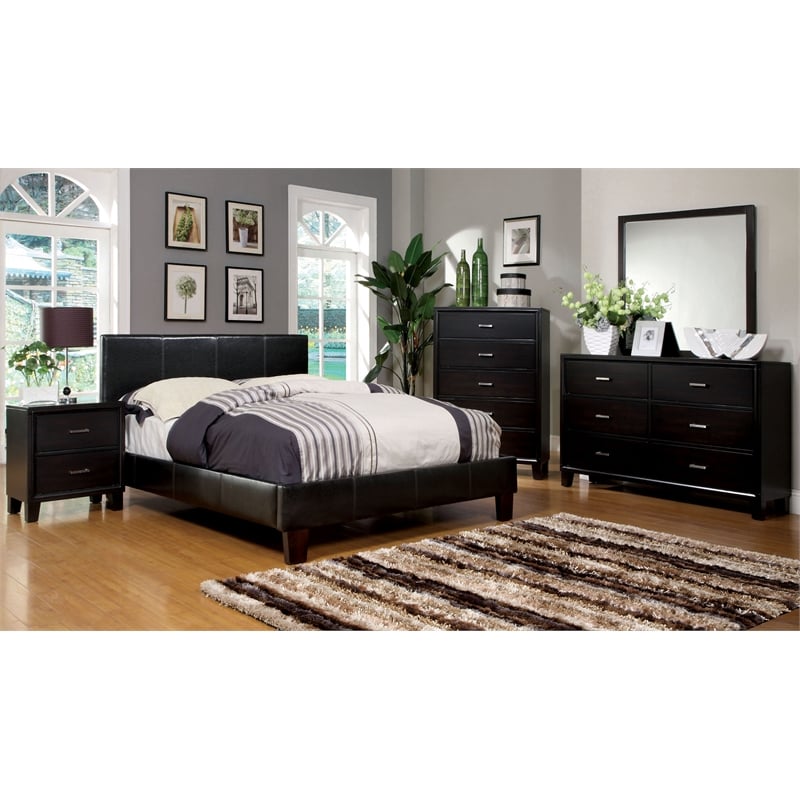 Bowery Hill Faux Leather King Platform Bed in Espresso Finish