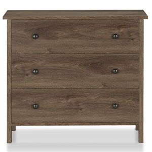 bowery hill rustic wood 3-drawer dresser in distressed walnut