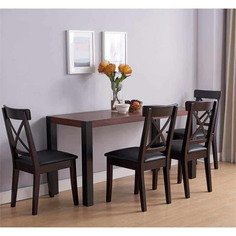 Bowery Hill Wood Rectangle Dining Table in Walnut and Black Finish