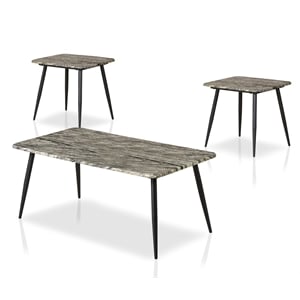 bowery hill mid-century wood 3-piece coffee table set in gray finish