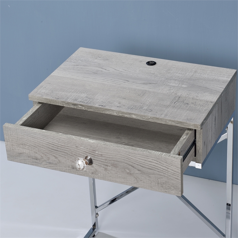 Bowery Hill Modern Wood 1-Drawer End Table in Light Gray Finish