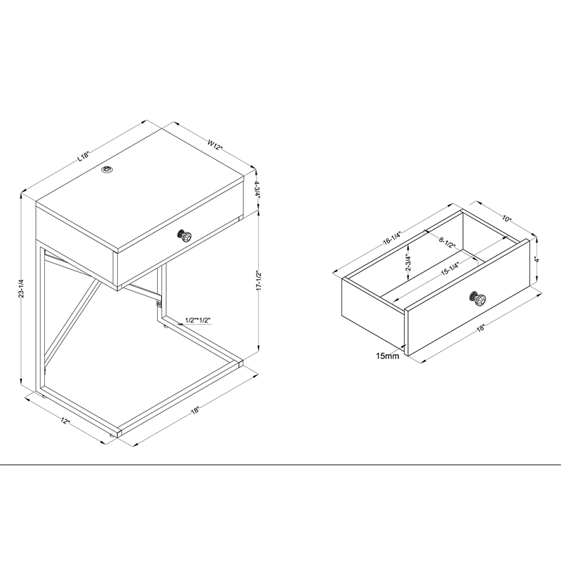 Bowery Hill Modern Wood 1-Drawer End Table in Light Gray Finish