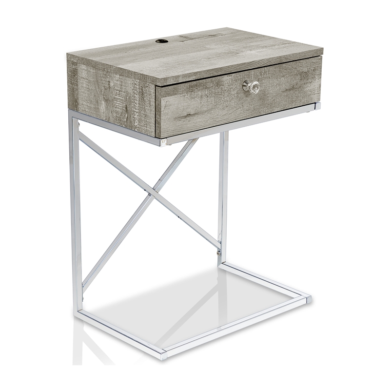 Bowery Hill Modern Wood 1-Drawer End Table in Light Gray Finish