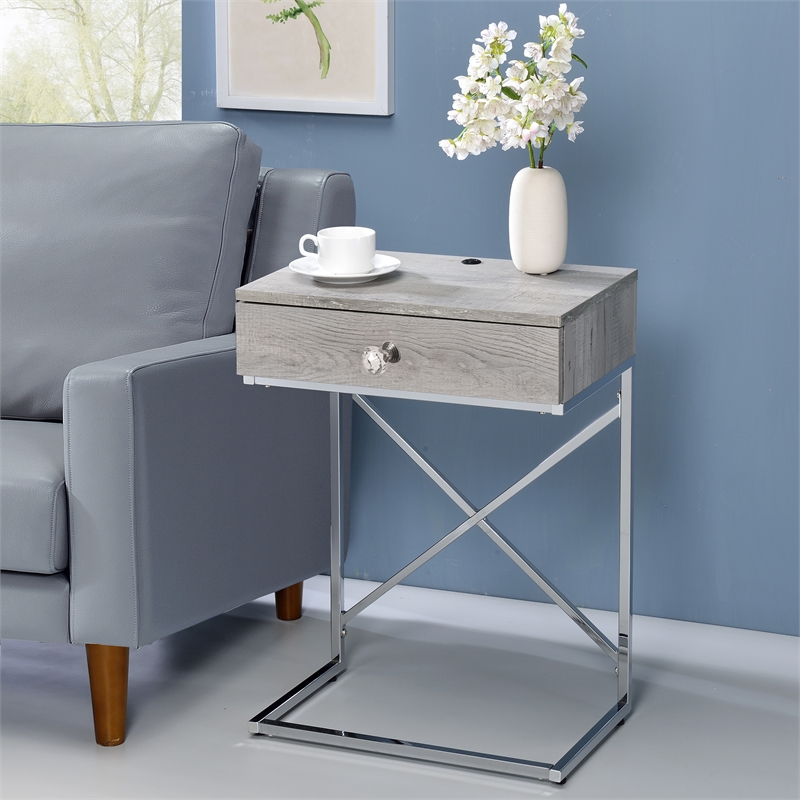 Bowery Hill Modern Wood 1-Drawer End Table in Light Gray Finish