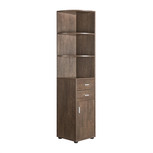 bowery hill contemporary wood corner bookcase in walnut oak finish