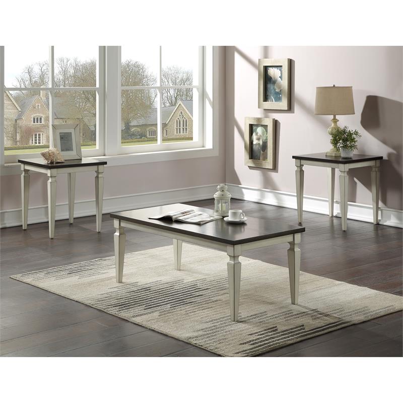 Bowery Hill Wood 3-Piece Coffee Table Set in Antique White Finish