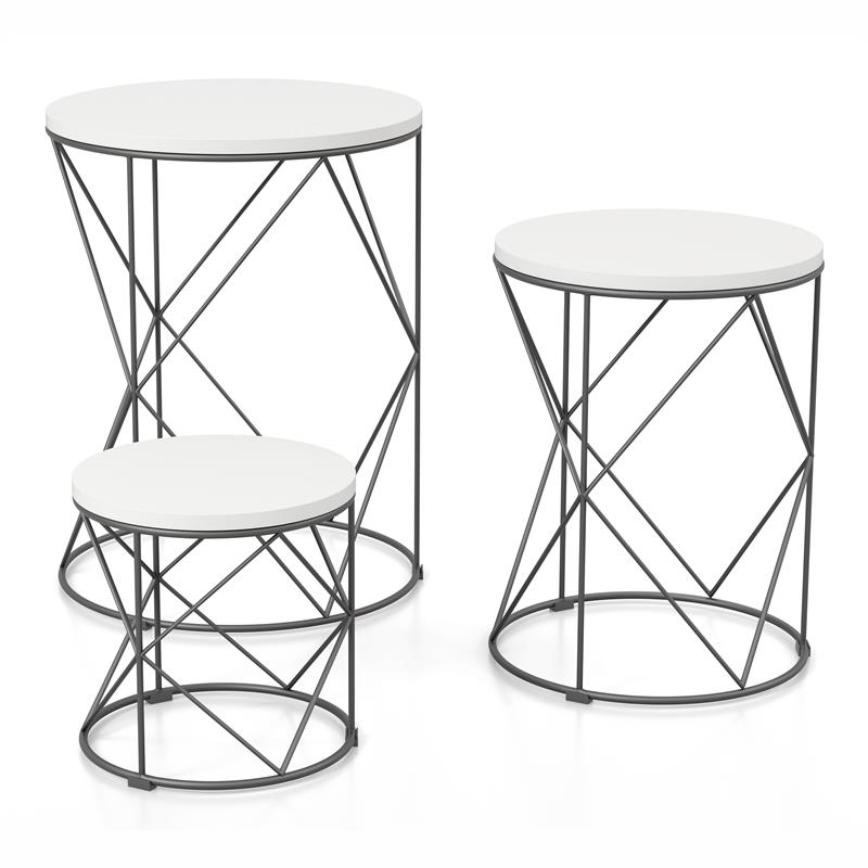 Bowery Hill Contemporary Wood 3-Piece Nesting Tables in White