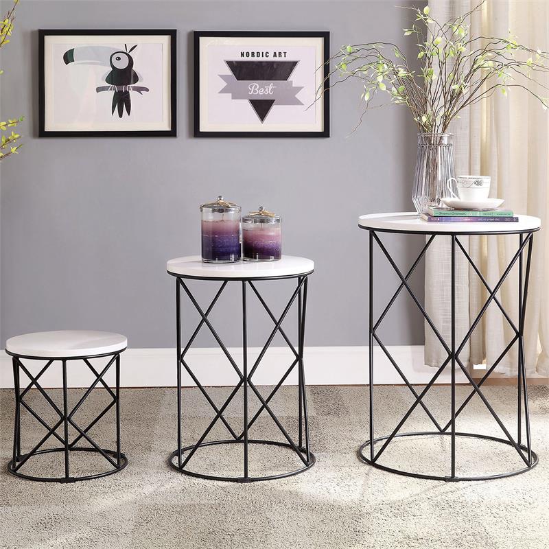 Bowery Hill Contemporary Wood 3-Piece Nesting Tables in White