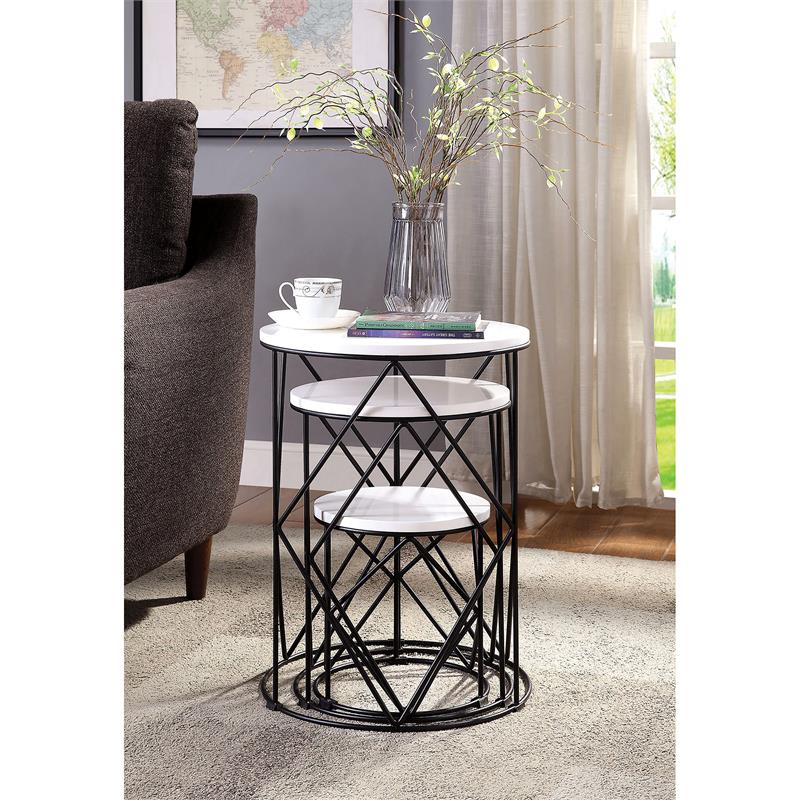 Bowery Hill Contemporary Wood 3-Piece Nesting Tables in White