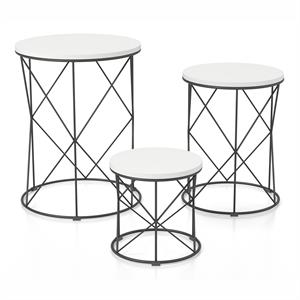 bowery hill contemporary wood 3-piece nesting tables in white