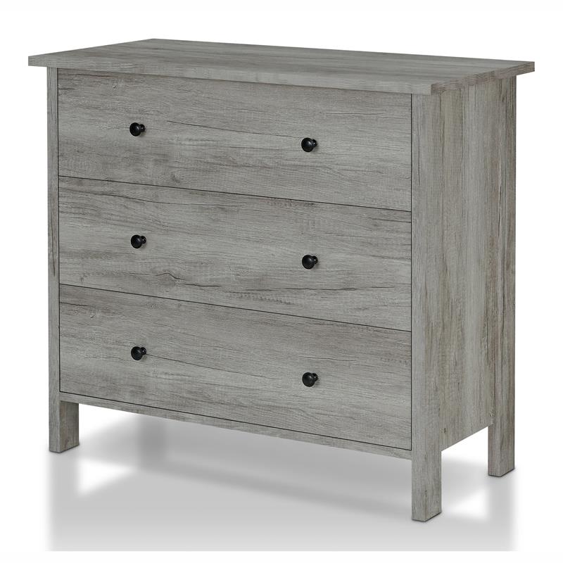 Bowery Hill Transitional Wood 3-Drawer Chest in Gray Oak Finish