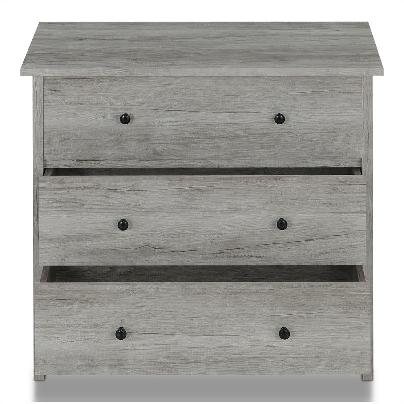 Bowery Hill Transitional Wood 3-Drawer Chest in Gray Oak Finish