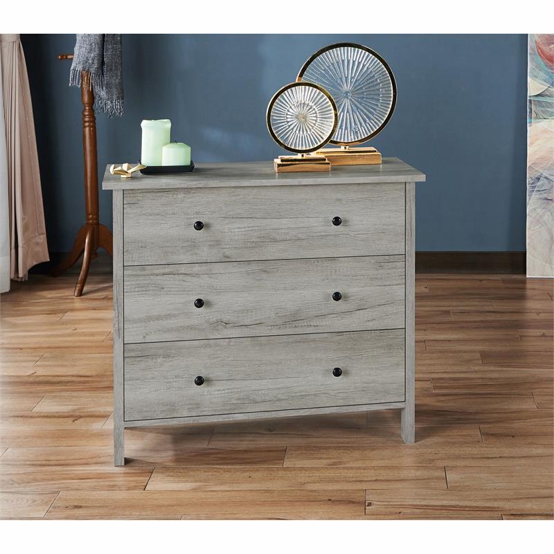 Bowery Hill Transitional Wood 3-Drawer Chest in Gray Oak Finish