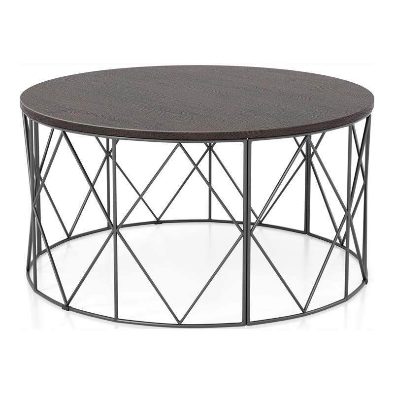 Bowery Hill Industrial Wood Round Coffee Table in Walnut Finish