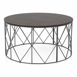Bowery Hill Industrial Wood Round Coffee Table in Walnut Finish