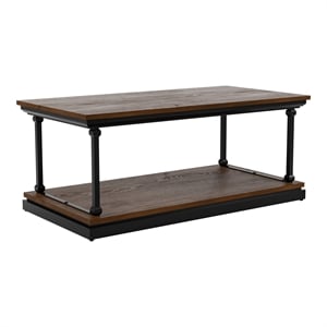 Bowery Hill Industrial Wood 1-Shelf Coffee Table in Dark Oak Finish