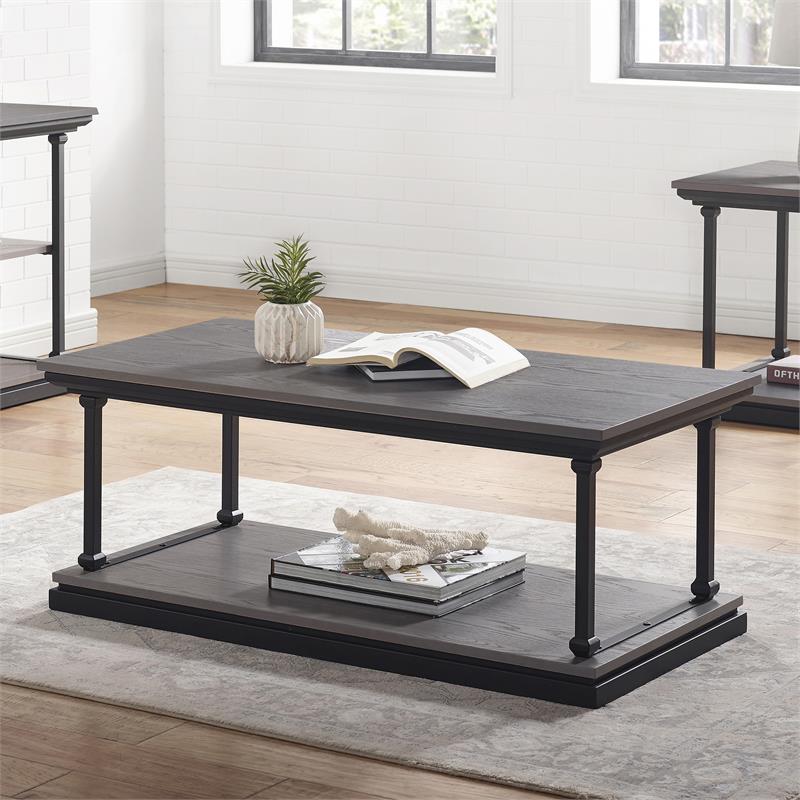 Bowery Hill Wood 1-Shelf Coffee Table in Antique Gray Finish