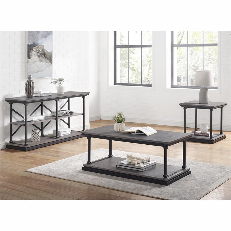 Bowery Hill Wood 2-Piece Coffee Table Set in Antique Gray Finish